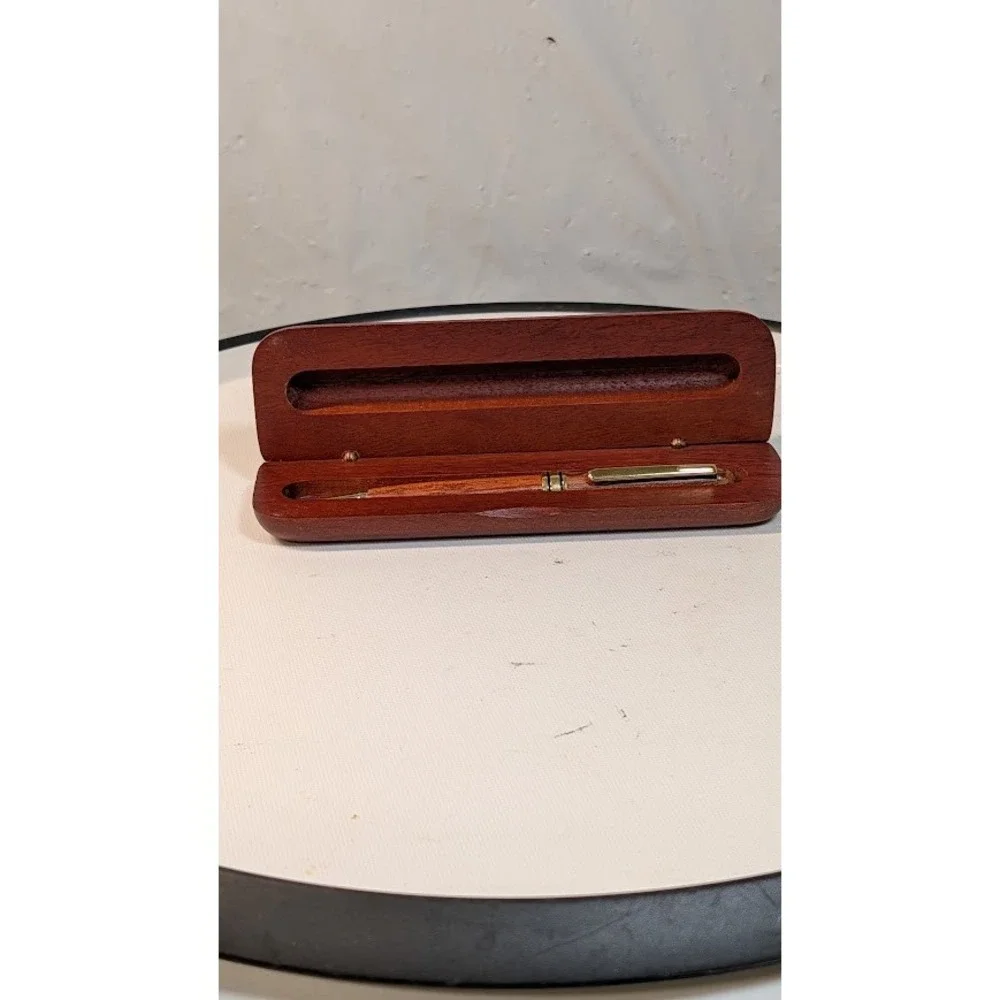 Unbranded Wooden Ballpoint Pen Unisex OS Brown Good Handcrafted Gold Trim Case